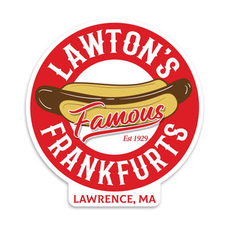 Vinyl Sticker; Lawton's Frankfurts, Lawrence, MA Hot Dogs, Family Tradition Souvenir, New England Memories