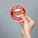 Vinyl Sticker; Lawton's Frankfurts, Lawrence, MA Hot Dogs, Family Tradition Souvenir, New England Memories