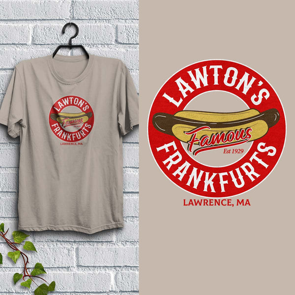 Lawton's Frankfurts T-Shirt, Adult Unisex Sand Tshirt, 100% Cotton, S-XXL, Lawrence MA, Gone But Not Forgotten, New England Memories