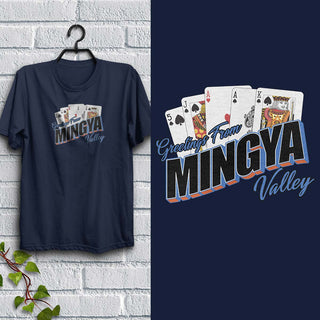 Mingya Valley T-Shirt, Adult Unisex Navy Blue Tshirt, 100% Cotton, S-XXL, From Lawrence to Newburyport, Massachusetts, MA Wicked Memories