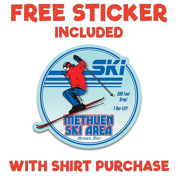 Ski Methuen T-Shirt, Adult Unisex Teal Ice Tshirt, 100% Cotton, S-XXL, Methuen Massachusetts Ski Area, Gone But Not Forgotten, MA Ski Hill