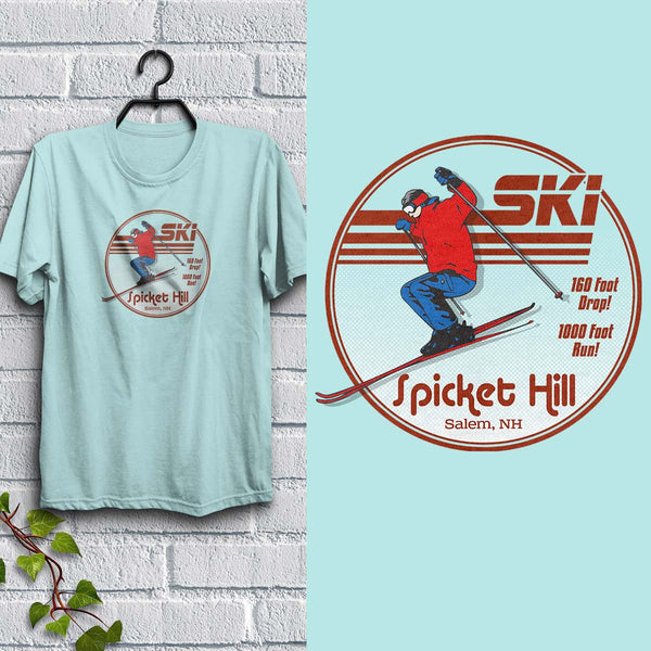 Ski Spicket Hill T-Shirt, Adult Unisex Teal Ice Tshirt, 100% Cotton, S-XXL, Salem New Hampshire, Lost Ski Areas, NH Ski Hill