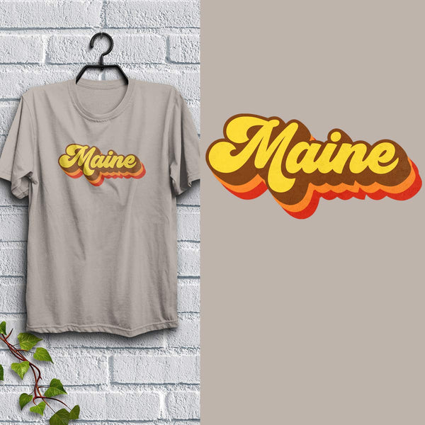 Maine T-Shirt Groovy Script Design Adult Unisex Sand Tshirt, 100% Cotton, S-XXL, Coastal T-shirts, Retro Maine Tshirt, Novelty T-shirts
