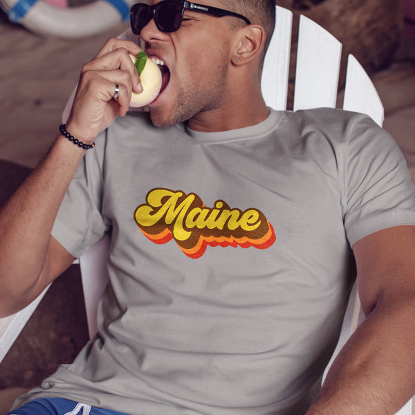 Maine T-Shirt Groovy Script Design Adult Unisex Sand Tshirt, 100% Cotton, S-XXL, Coastal T-shirts, Retro Maine Tshirt, Novelty T-shirts
