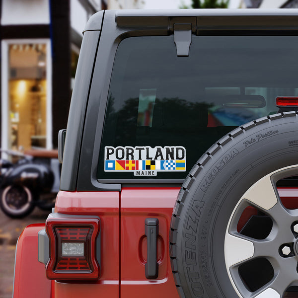 Portland Maine Nautical Flag Large Vinyl Bumper Sticker, ME Sticker