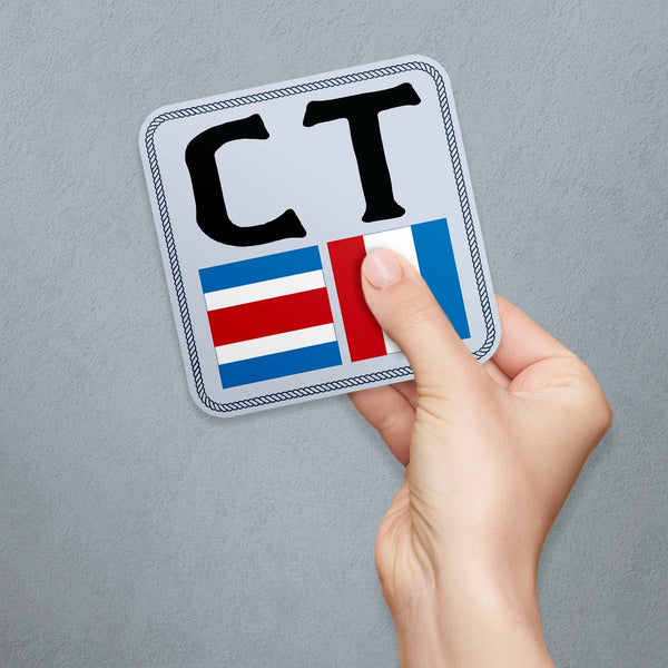 Connecticut Nautical Flag State Abbreviation Vinyl Sticker, CT Bumper Sticker