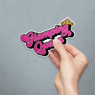 Glamping Queen Crown Script Large Die Cut Vinyl Sticker, Camping Sticker