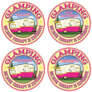 Glamping Die Cut Vinyl Sticker, Camping,Glamper Sticker, Choose from 4 New England States