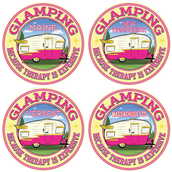 Glamping Die Cut Vinyl Sticker, Camping,Glamper Sticker, Choose from 4 New England States