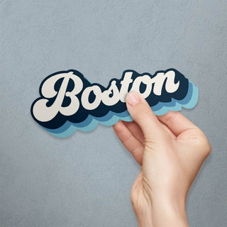 Bumper Sticker; Boston Groovy 70s Colors, MA Travel Decal, Script Souvenir Decal
