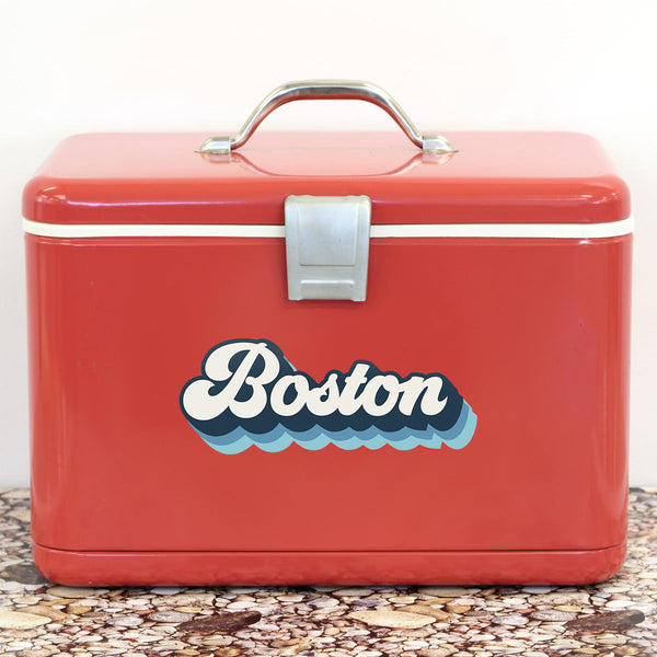 Bumper Sticker; Boston Groovy 70s Colors, MA Travel Decal, Script Souvenir Decal