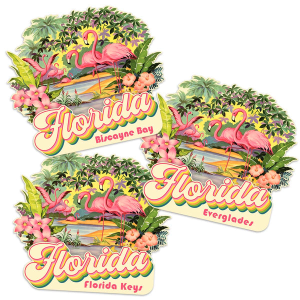 Florida Flamingos Retro Die Cut Vinyl Sticker