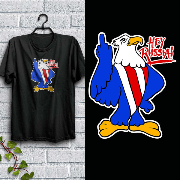 Hey Russia Patriotic T-Shirt, Adult Unisex Black T-Shirt, 100% Cotton, S-XXL