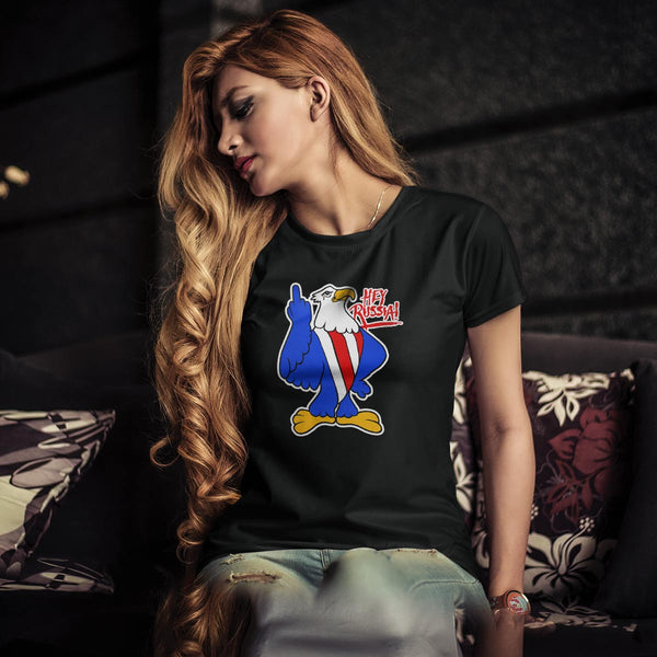 Hey Russia Patriotic T-Shirt, Adult Unisex Black T-Shirt, 100% Cotton, S-XXL