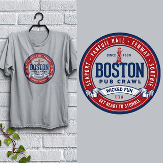 Boston Pub Crawl T-Shirt, Wicked Fun Beer Style Adult Unisex Shirt Sizes S - XXL, Sand 100% Cotton,
