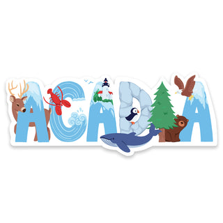 Acadia Maine Whimsical Animals Vinyl Bumper Sticker, National Park Travel Decal