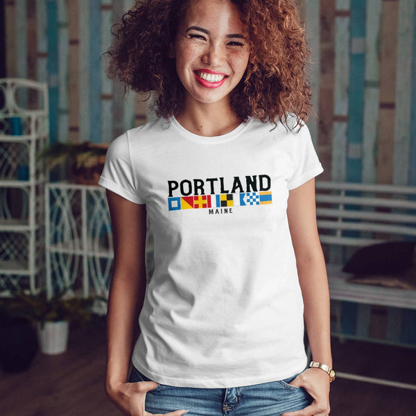 Nautical Flags Portland Maine T-Shirt Adult Unisex S-2X, Maine Tshirt