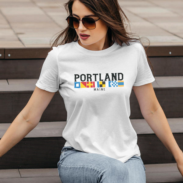 Nautical Flags Portland Maine T-Shirt Adult Unisex S-2X, Maine Tshirt