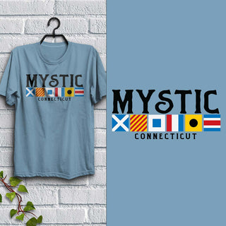Nautical Flags Mystic CT T-Shirt Baby Blue Adult Unisex S-2X, Connecticut Tshirt