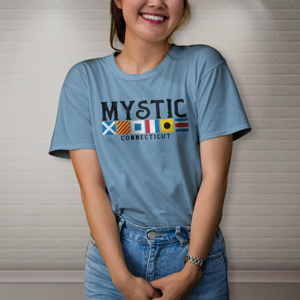 Nautical Flags Mystic CT T-Shirt Baby Blue Adult Unisex S-2X, Connecticut Tshirt