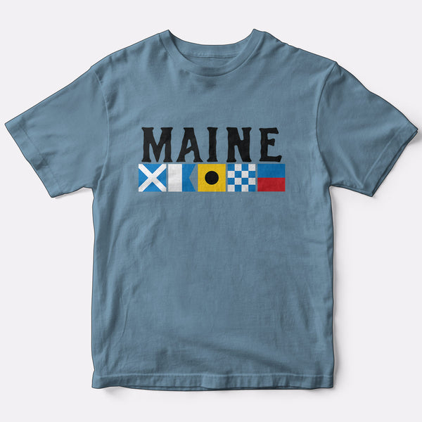 Nautical Flags Maine T-Shirt Baby Blue Adult Unisex S-2X, Maine Tshirt