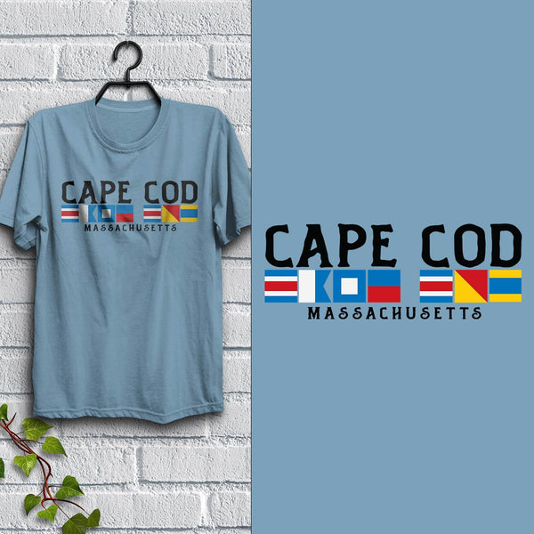 Nautical Flags Cape Cod MA T-Shirt Baby Blue Adult Unisex S-2X, Massachusetts Tshirt