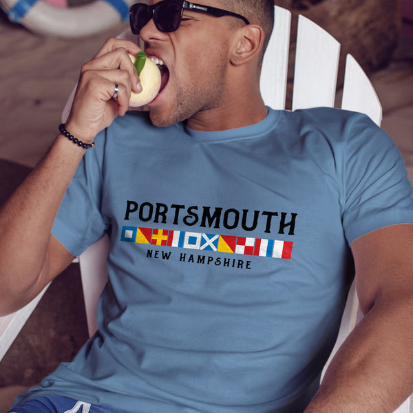 Nautical Flags Portsmouth NH T-Shirt Baby Blue Adult Unisex S-2X, New Hampshire Tshirt