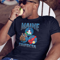 Maine Trifecta Adult T-Shirt in Navy or True Red, 100% Cotton, S-XXL, Unisex Vacationland Tshirt, Funny T-Shirts