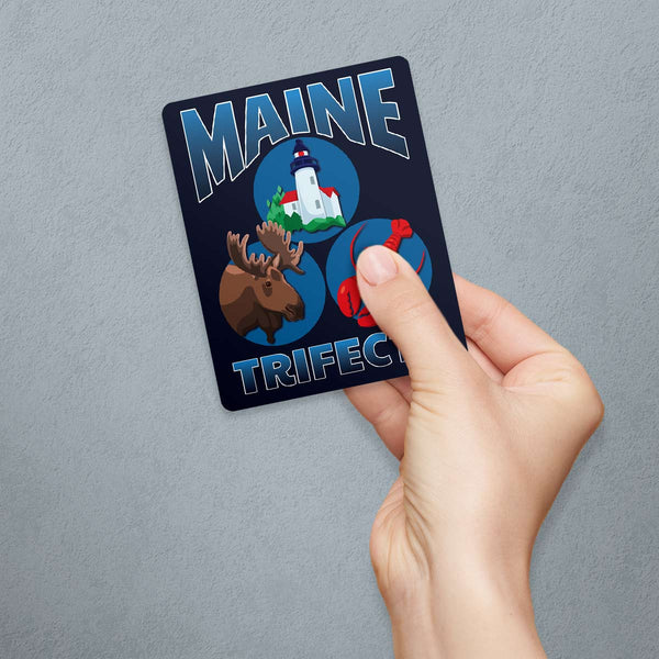 Maine Trifecta Die Cut Vinyl Sticker, Moose, Lighthouse and Lobster