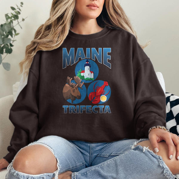 Maine Trifecta Moose Lobster Lighthouse Sweatshirt Adult Unisex S-XXL