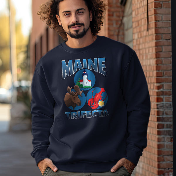 Maine Trifecta Moose Lobster Lighthouse Sweatshirt Adult Unisex S-XXL