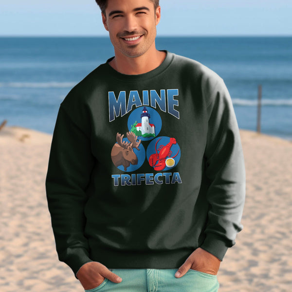 Maine Trifecta Moose Lobster Lighthouse Sweatshirt Adult Unisex S-XXL