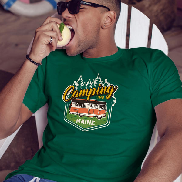 Maine Camping Time T-Shirt, 100% Cotton, S-XXL, Unisex Tshirts
