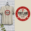 Portland Pub Crawl Lobster Round Logo T-shirt, Natural Beige Adult Unisex S - 2X, Maine Tshirt