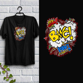 Wham Bang Pow Superhero T-Shirt, Adult Unisex Black T-Shirt, 100% Cotton, S - XXL