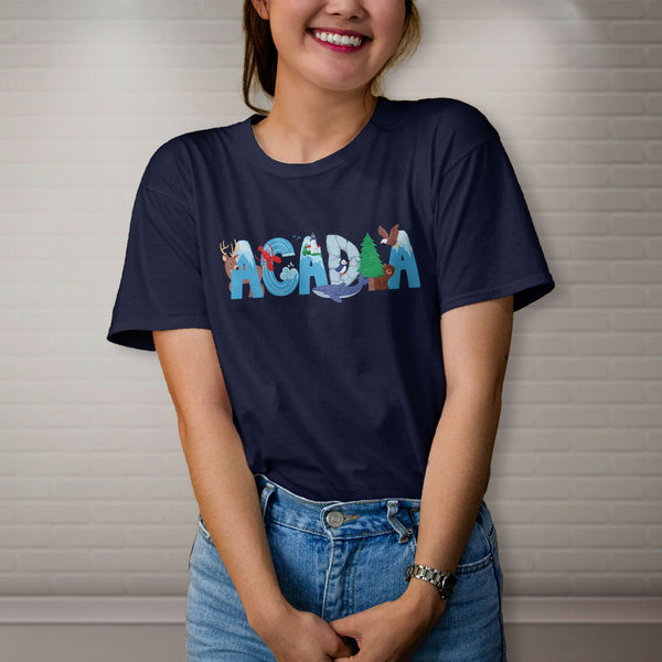 Acadia Maine Whimsical Animals T-Shirt, 100% Cotton, S-XXL, Unisex Tshirts Souvenir T-Shirts