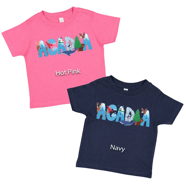 Acadia Maine T-Shirt: Whimsical Animals, 100% Cotton, Unisex Toddler 2T-5/6, Exclusive Retroplanet Design, ME T-shirts, Maine, Kids Tshirts