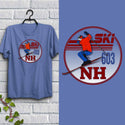 Ski New Hampshire 603 T-Shirt Adult Unisex Carolina Blue Tshirt, 100% Cotton, S-XXL