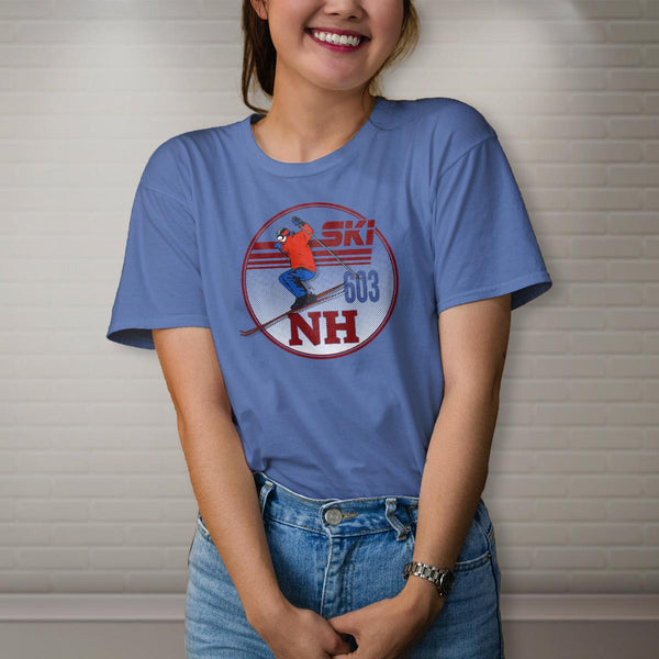 Ski New Hampshire 603 T-Shirt Adult Unisex Carolina Blue Tshirt, 100% Cotton, S-XXL