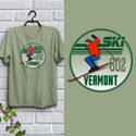 Ski Vermont 802 T-Shirt Adult Unisex Sage Green Tshirt, 100% Cotton, S-XXL