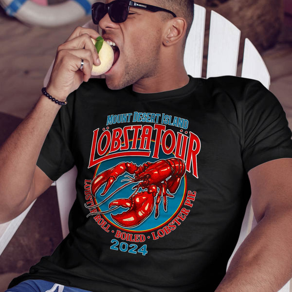 Mount Desert Island Lobsta Tour T-Shirt Double-Sided, 100% Cotton, S-XXL, Unisex , Concert Tour Style Maine Tshirts