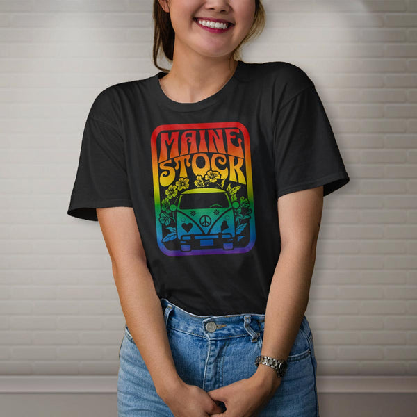 Maine Stock Peace Love Maine Black T-Shirt, 100% Cotton, S-XXL, Adult Unisex Unique Tshirts