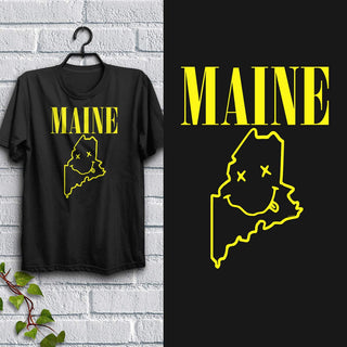 Maine Spirit Grunge Rock Black T-Shirt, 100% Cotton S-XXL, Unisex Rock and Roll Tshirt