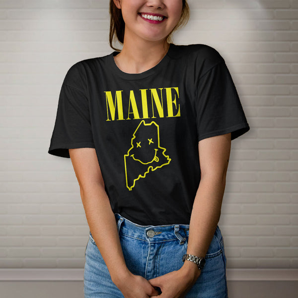 Maine Spirit Grunge Rock Black T-Shirt, 100% Cotton S-XXL, Unisex Rock and Roll Tshirt