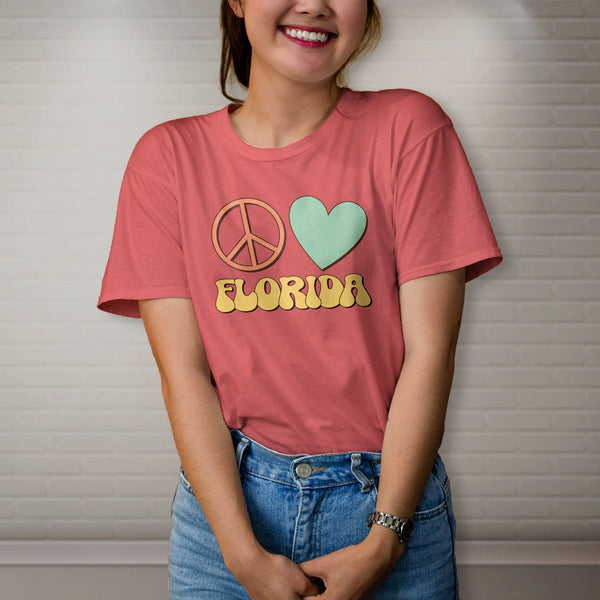 Peace Love Florida T-Shirt Adult Unisex S-2X, FL Tshirt Choose from 3 Colors