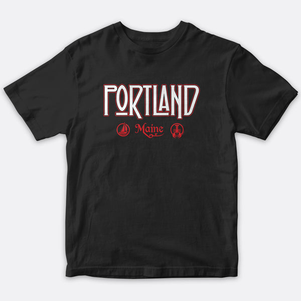 Portland Maine Zeppelin Style Black T-Shirt, 100% Cotton, S-XXL, Unisex Vacationland Unique Tshirts