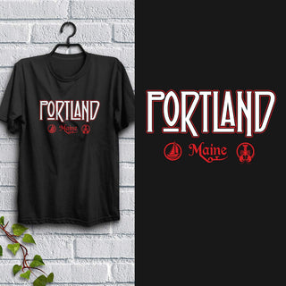 Portland Maine Black T-Shirt, 100% Cotton, S-XXL, Unisex Vacationland Unique Tshirts