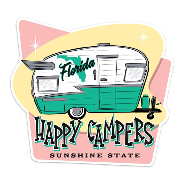 Florida Happy Campers Retro Die Cut Vinyl Sticker