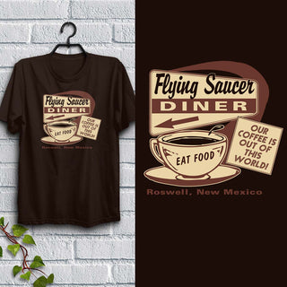 Flying Saucer Diner T-Shirt Adult Unisex Tshirt, 100% Cotton, S-XXL