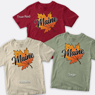 Maine Autumn Leaf T-Shirt Adult Unisex, 100% Cotton, S-XXL, New England Tshirts